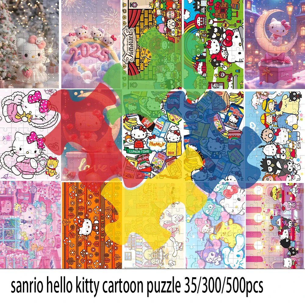 35/300/500 Parça sanrio hello kitty Yapboz Bulmacalar Ahşap Tek Parça Bulmacalar Yetişkinler için Çocuk Eğitici Oyuncaklar Hediyeler