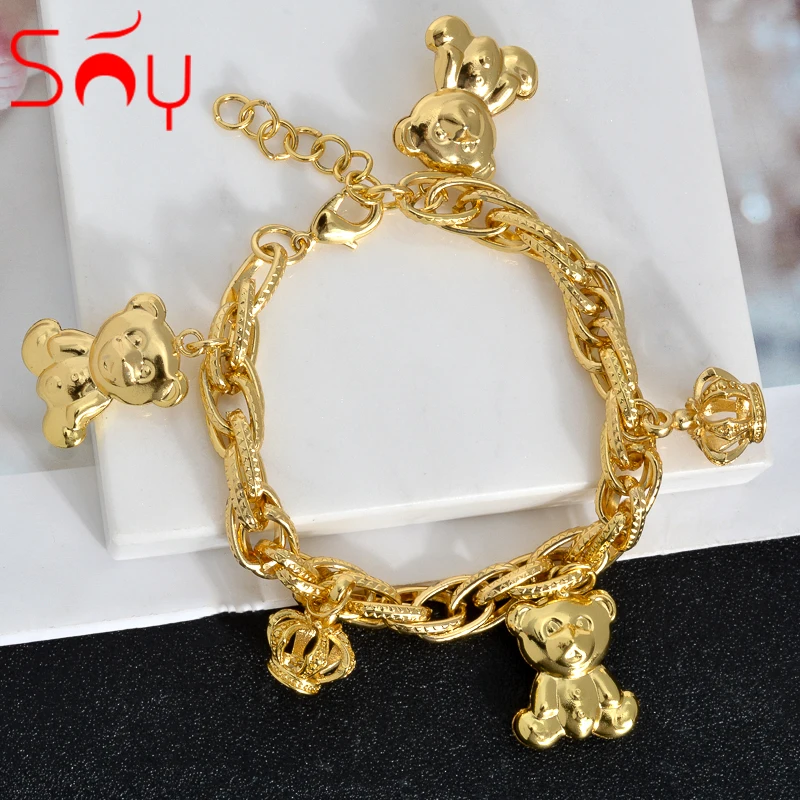 Sunny Jewelry Fashion Gold Plated Bear Crown Charms Bracelets for Women Adjustable Hand Link Chain Engagement Party Female Gift