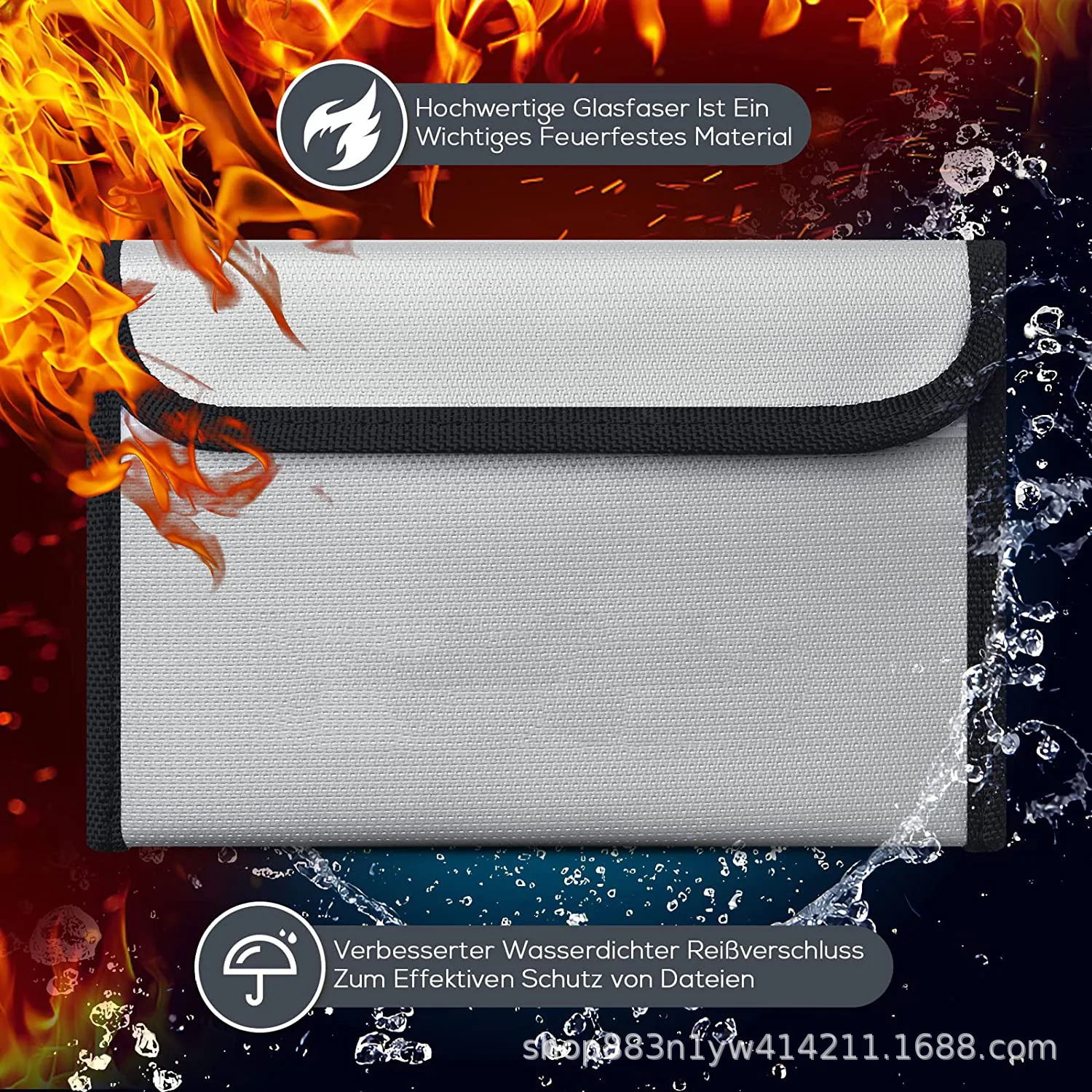Fireproof Document Bag Zipper Closure Cash Safe Storage Waterproof Pouch with Sticky Strip for Certificates Money Cards