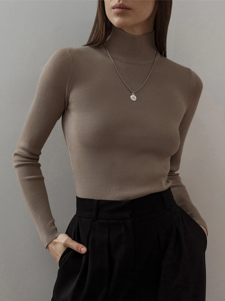 Green Knitted Sweater Women Autumn Winter Basic Turtleneck Female Elegant Casual Slim Pullover Lady Long Sleeve Knitwear Top