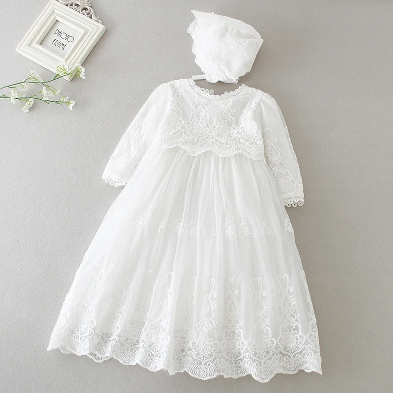 Vestidos de bautismo de manga larga Vintage para niñas, fiesta de cumpleaños de primer año, boda, bautizo, ropa infantil para bebés