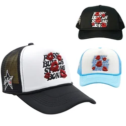 Gorras de béisbol bordadas con letras y labios para hombre y mujer, sombrilla transpirable, gorra de camión, gorras de malla para exteriores, sombrero de Hip Hop Unisex, Verano