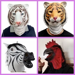 1PC Funny Horse Tiger Zebra Red Rooster Full Head Mask Animal Latex Full Face Masks Halloween party Cosplay Costume Props