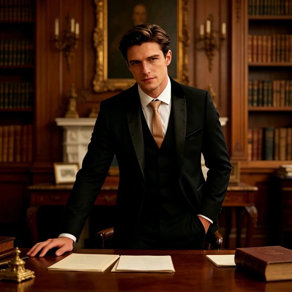 

Men's 3-Piece Tuxedo Set Elegant Slim Fit Formal Office Casual Banquet Godfather Suitable for Office Leisure Banquet