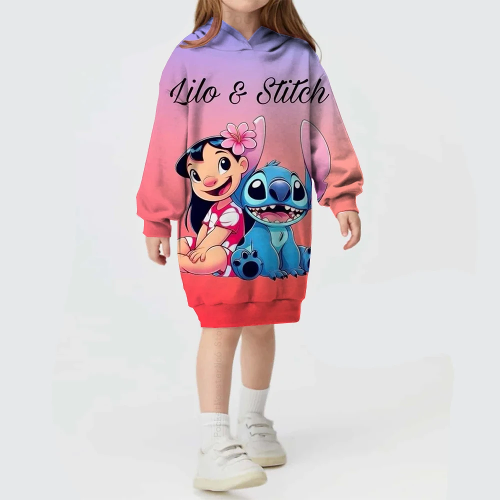 New Girls Disney Stitch Sports Hoodie Print Girls Spring Casual Girl Dress Cartoon Street Style Cute Clothes