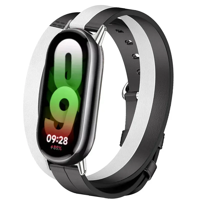 Cinturino in pelle a doppio anello per fascia MiBand 9 Xiaomi Smart Band Fashion Band per Xiaomi Miband 8 NFC versione globale sostituisci gli accessori