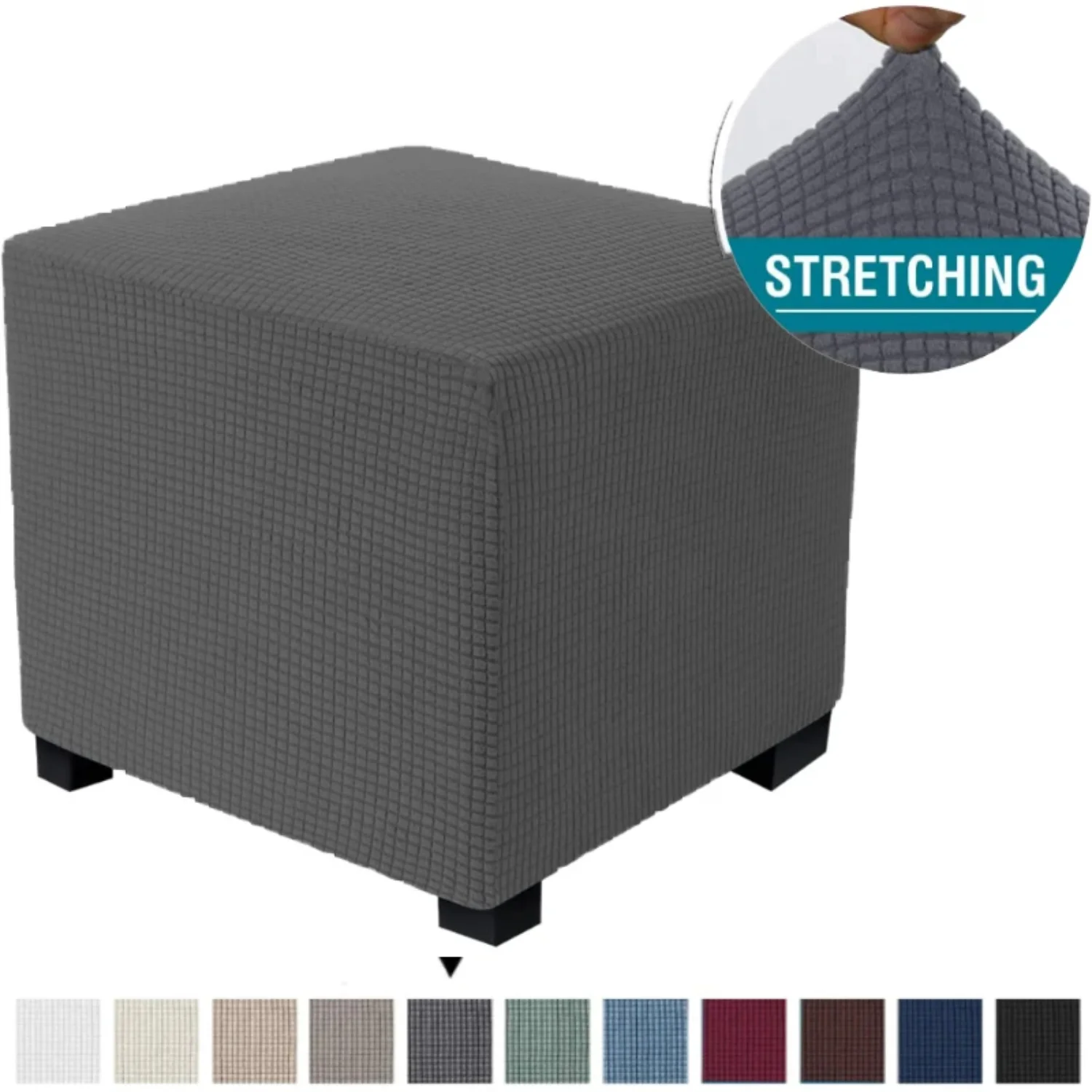 Durable Square Jacquard Durable Customized Stretch Footrest Ottoman Cover Folding  Stool  Protector Slipcover