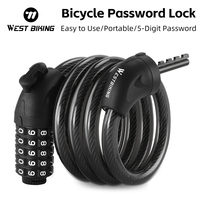 WEST BIKING Bike Lock Portable 5 Digit Code Cable Lock MTB Road Bicycle Padlock High Security Anti-Theft Cycling Chain Lock