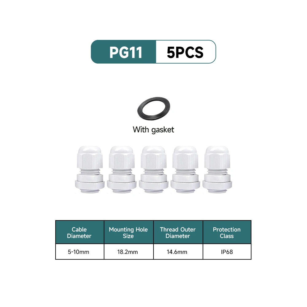 5/10 Stück wasserdichte Kabelverschraubung aus Nylon, IP68, PG7, PG9, PG11, PG13,5, PG16, für 3–14 mm Kabel, Draht, Sicherungsmutter, Verbindungsstück, weiß