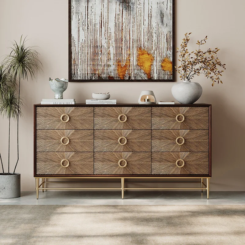 Solid wood carved nine chest villa bedroom bedside cabinet entrance cabinet