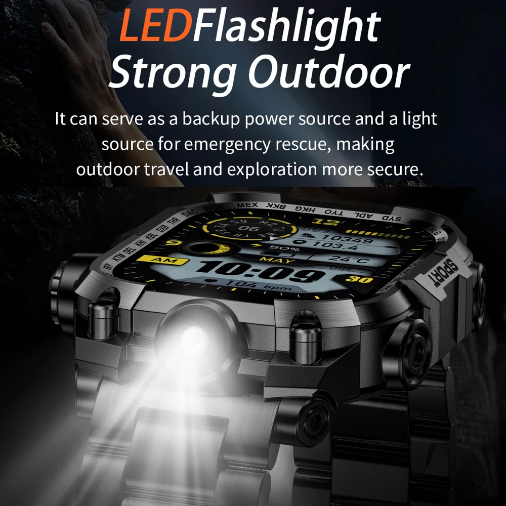 Outdoor Sports Men 2.01" Blue Tooth Call Smartwatch Flashlight 650mAh Sleep Health Monitor Waterproof Smart Watches Women Music