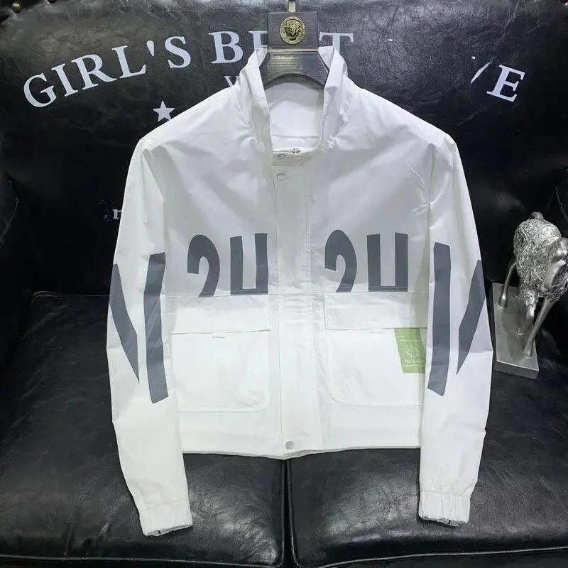 

Slim Fit Printed Casual Jacket for Men Thin Stand Collar Workwear Fashionable Youth Trendy Long Sleeve Autumn Winter Coat