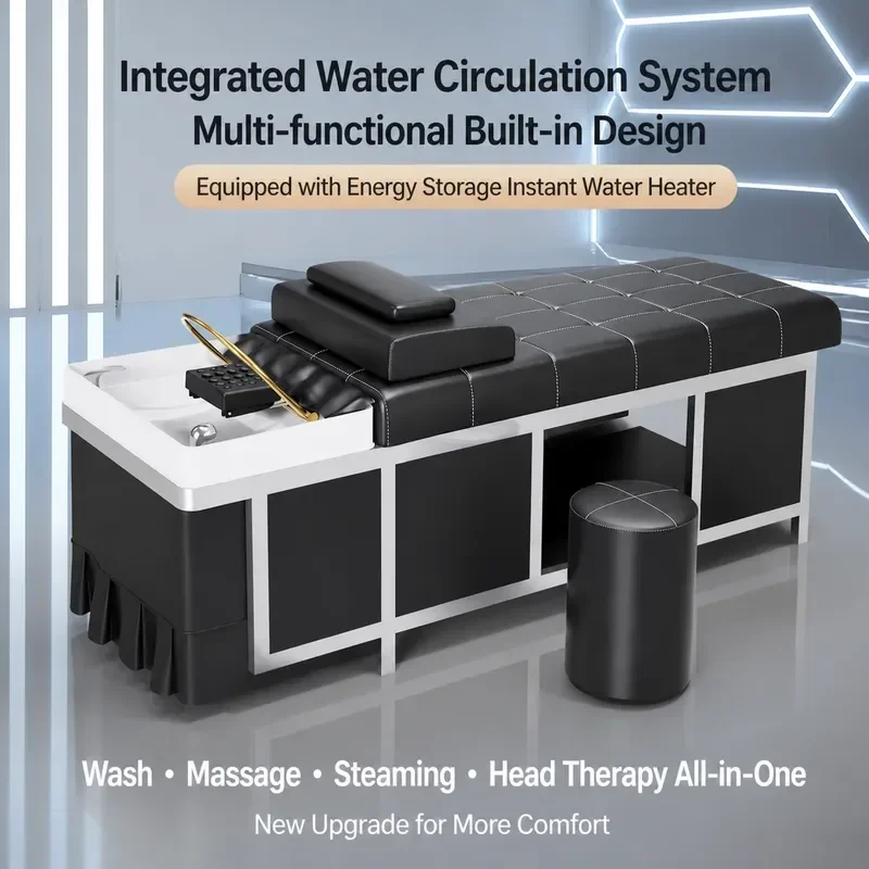 Stainless Steel Shampoo Bed with Constant Temperature Water Circulation for Hair Barber Shop Beauty Massage Treatment