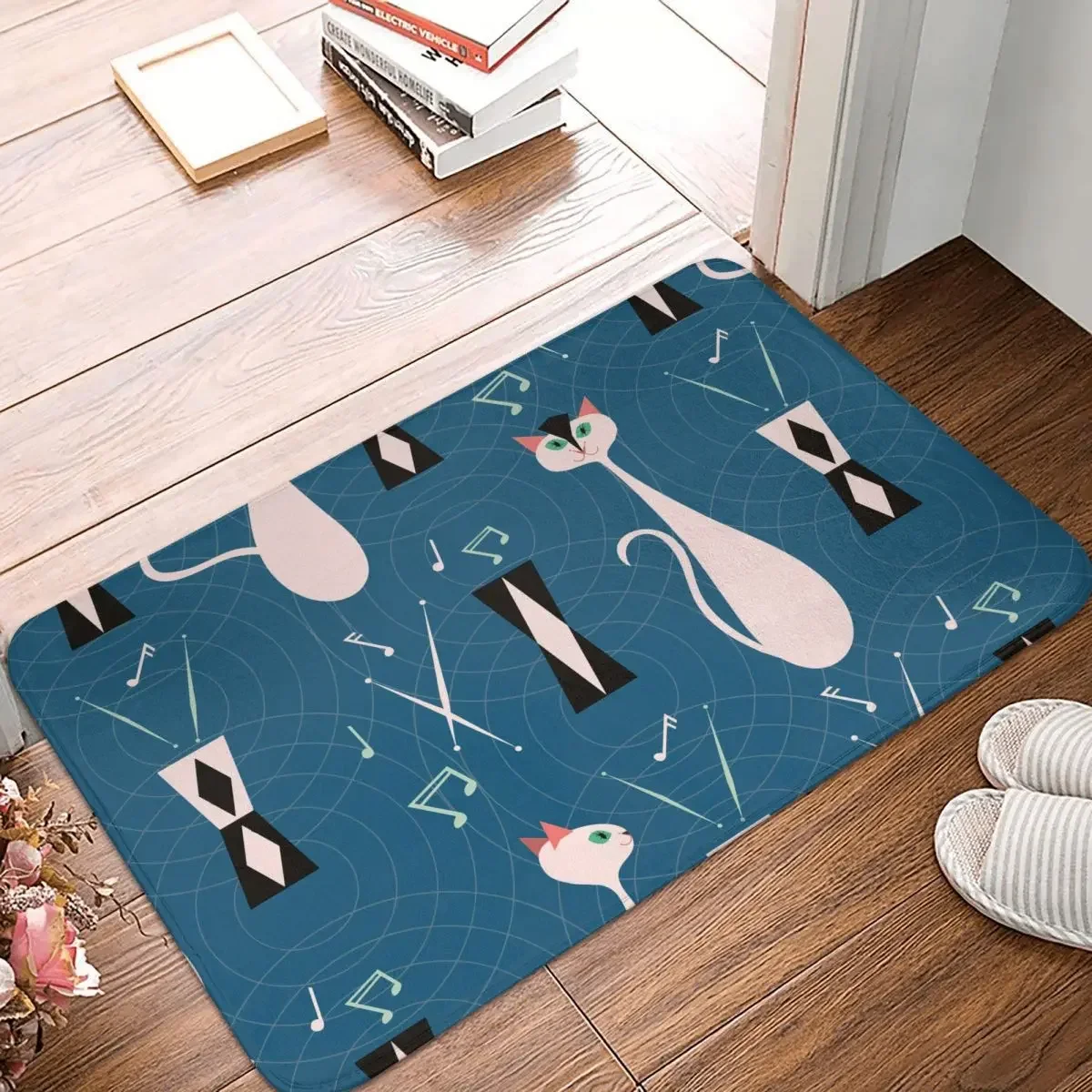 Bath Mat Mid Century Retro Musical Cats Rug Home Doormat Living Room Carpet Decor