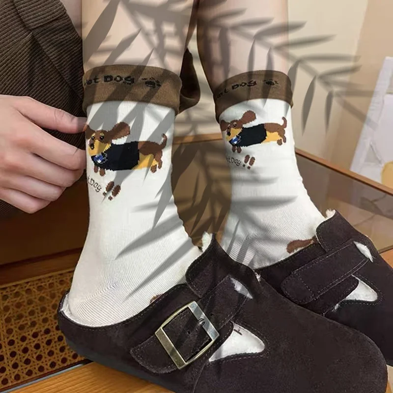 مضحك الحيوان الجوارب القطنية الكرتون الكلب طباعة الجوارب الخريف الشتاء الدافئة جورب لطيف زوجين جورب #1