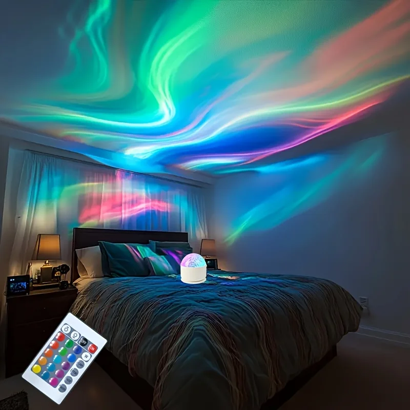 LED Starry Sky Aurora Projector Light 16 Colors Night Light with Remote USB Powered Auto Rotate RGB Ambient Light Birthday Gift