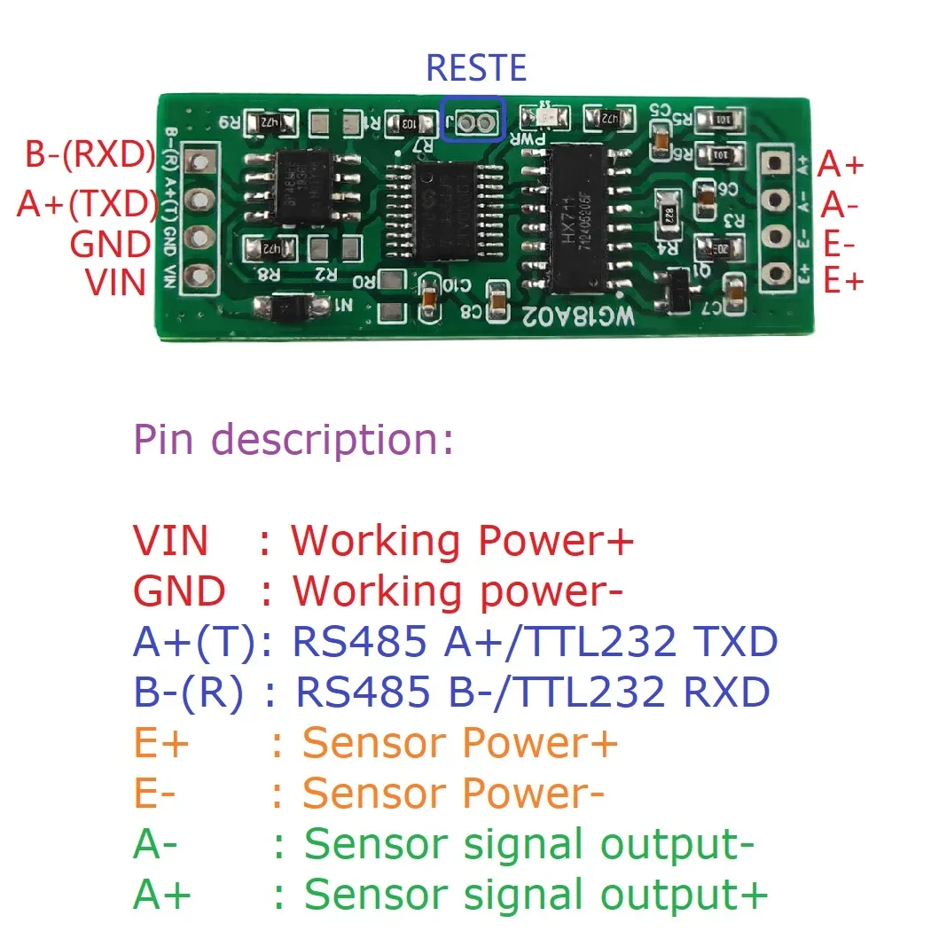 WG18A02 DC 5V 12V RS485 UART Modbus RTU HX711 czujnik ciśnienia waga moduł wagi elektronicznej dla oprogramowania do konfiguracji PLC