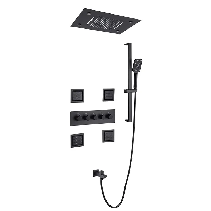 

Black embedded wall type, concealed installation, shower set, constant temperature, waterfall pressurization, canopy LED.