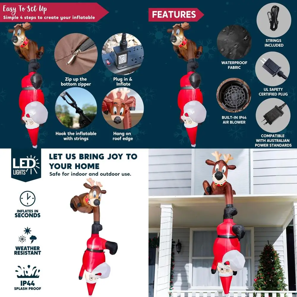 

8ft Christmas Inflatable Decorations: Reindeer & Climbing Santa with LED Lights for Outdoor and Indoor Festive Fun
