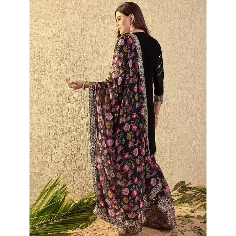 Abito da donna vintage indiano pesante ricamato in georgette punjabi con paillettes 3 pezzi set tunica pantaloni dupatta per la festa del festival di nozze