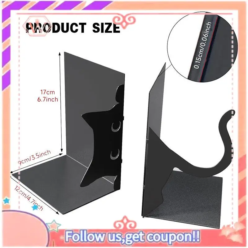 AT84-1 قطعة نهايات كتاب القط اللطيفة، نهايات الكتب المزخرفة، نهايات الكتاب باللون الأسود للأرفف، أشياء تزيين رف الكتب، رف الكتب المكتبي المنزلي