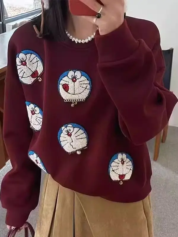 เสื้อสเวตเตอร์ไซส์ใหญ่พิเศษ 300 ปอนด์ ปักลายหนัก สำหรับฤดูใบไม้ร่วงและฤดูหนาว เนื้อผ้าบาง ผู้หญิงไซส์พลัส แฟชั่น คอกลม แขนยาว