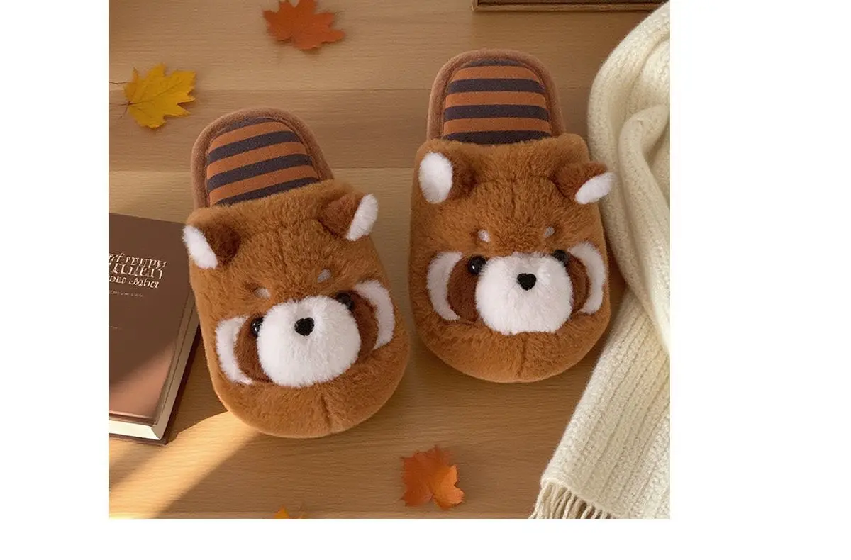 Niedliche braune Waschbär-Hausschuhe für Damen und Herren, große Größen, Tierfell-Slipper, flauschige Hausschuhe für Paare. – Detail 14