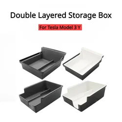 For Tesla Model 3 Y Dashboard Storage Box Car Double Layered Screen Armrest Central Control Boxes White Car Interior Accessories