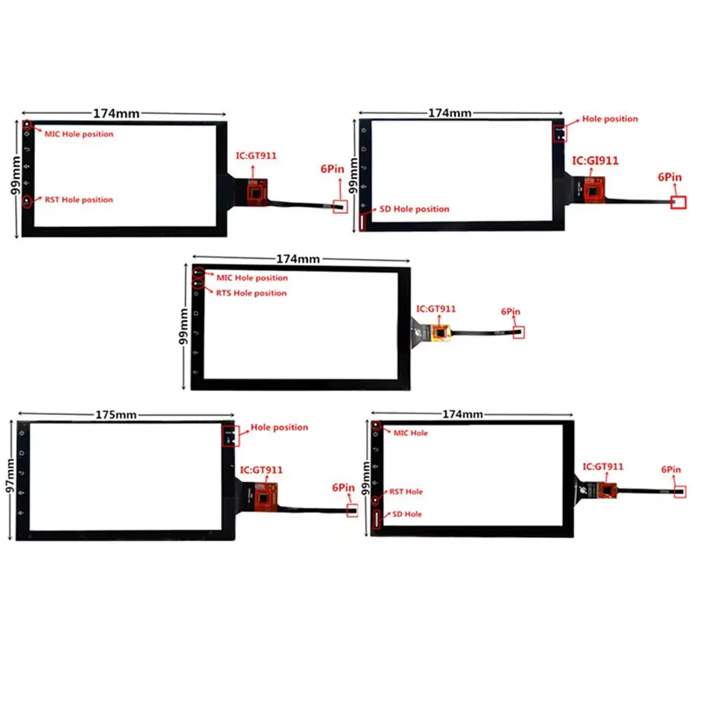 

7-дюймовый емкостный сенсорный дигитайзер GT911 174 мм * 99 мм для автомобильного DVD GPS навигатора мультимедиа Сенсорный экран панель Стекло