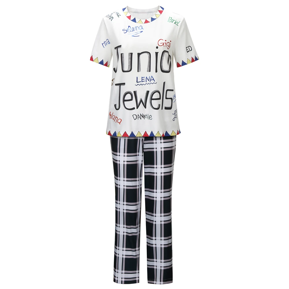 Taylor Costume You Belong with Me Junior Jewels Printed T-shirt Pants Set for High School Girls Students Takerlama