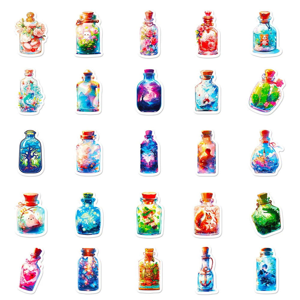 10/30/50pcs Funny Cute INS Style Bottle World Cartoon Stickers Decals Laptop Notebook Phone Suitcase Diary Decoration Sticker