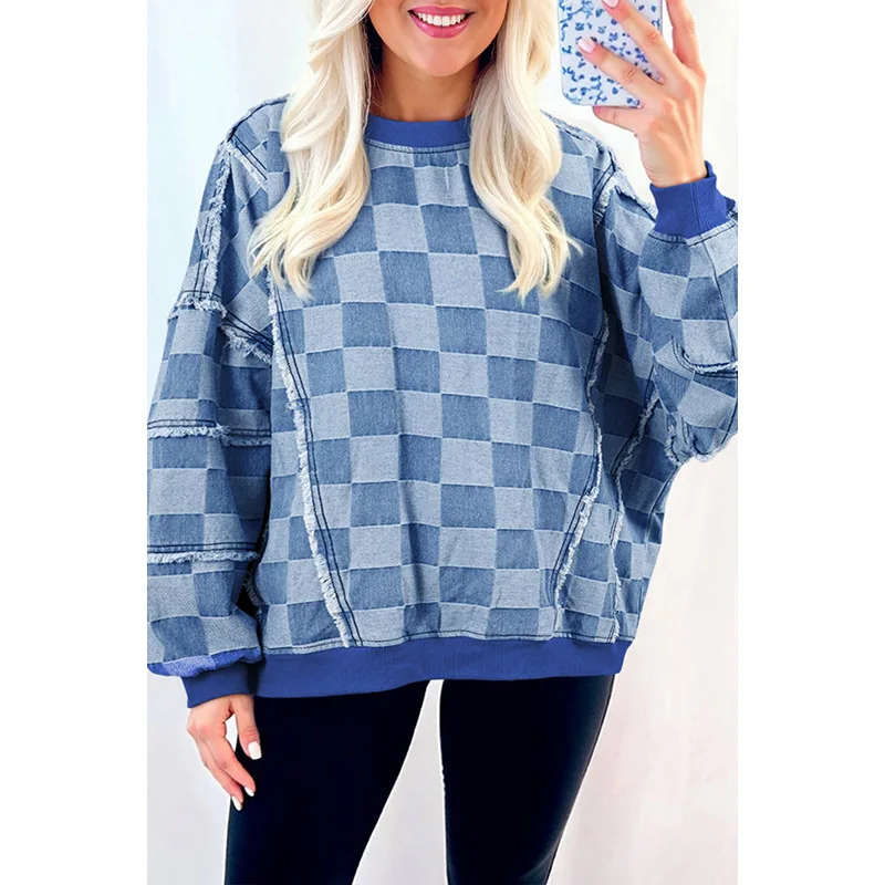

2025 Autumn/Winter New Round Neck Long Sleeve Hoodie for Women, European and American Fashion Denim Hoodie for Women