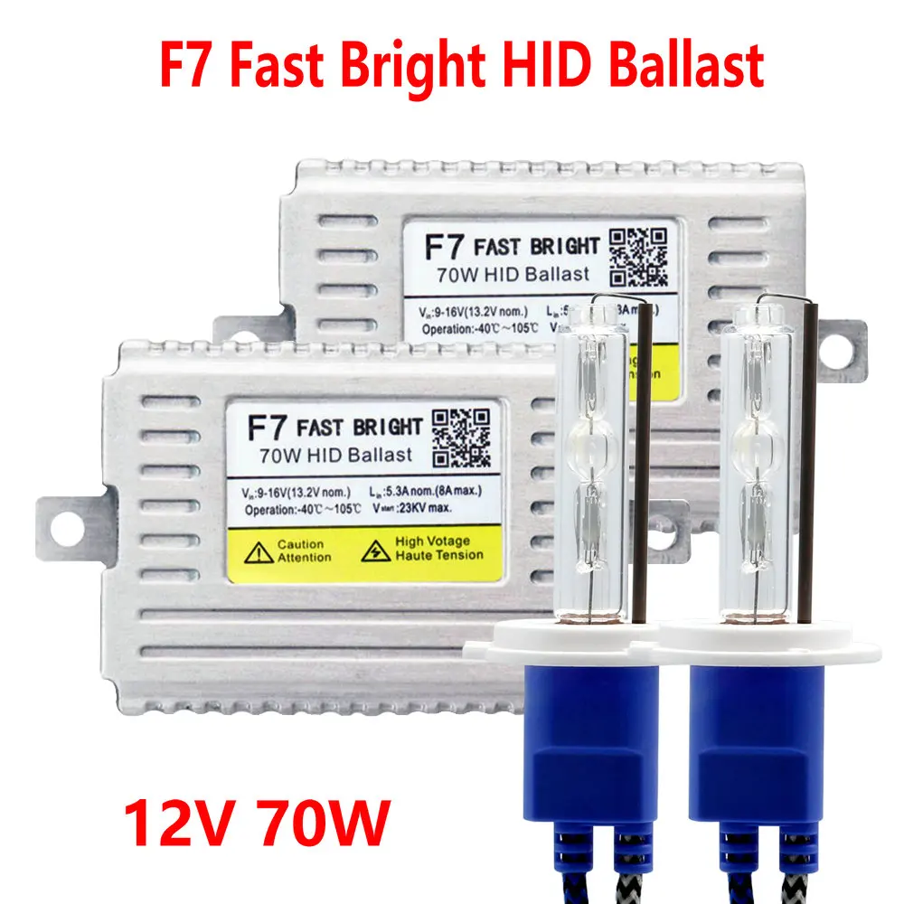 DLT F7 Fast Bright Ballast Xenon 70W HID Kit 4300K 6000K H7 H1 H11 HB3 HB4 D2H Xenon 70W HID Bulb 12V Car Headlight Kit