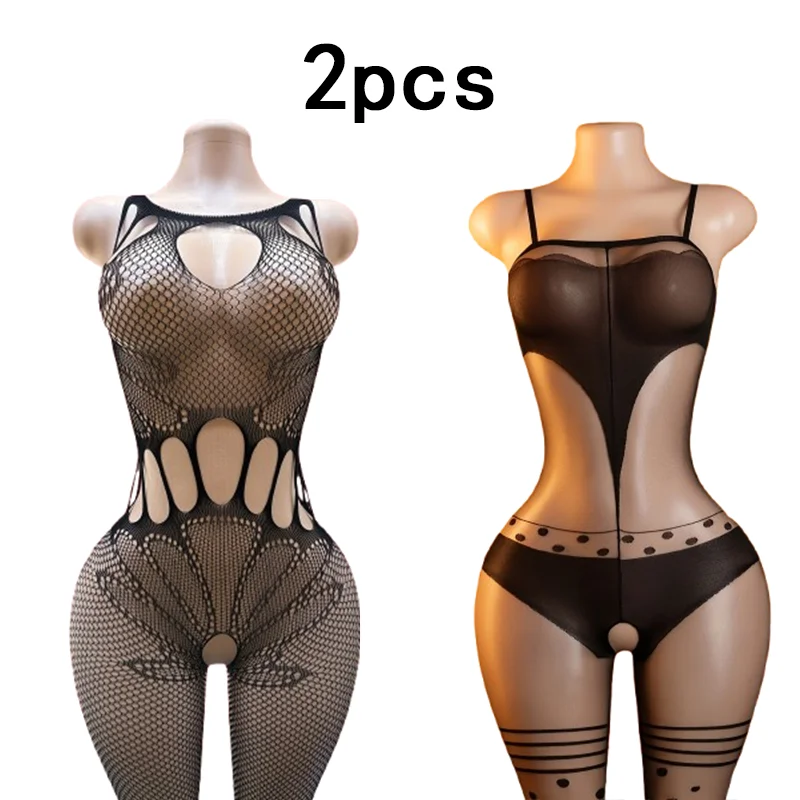 2-Piece Set – Women's Sexy Lingerie: Seductive Open-Back Fishnet Mesh Bodystocking; perfect for parties or date nights.