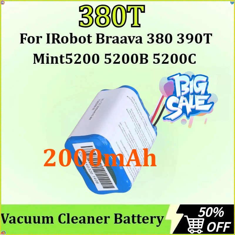 

For IRobot Braava 380 390T Mint 5200 5200B 5200C Upgraded 3500MAH NI-MH Battery 7.2V NI-MH 2000mAh 380T Vacuum Cleaner Battery