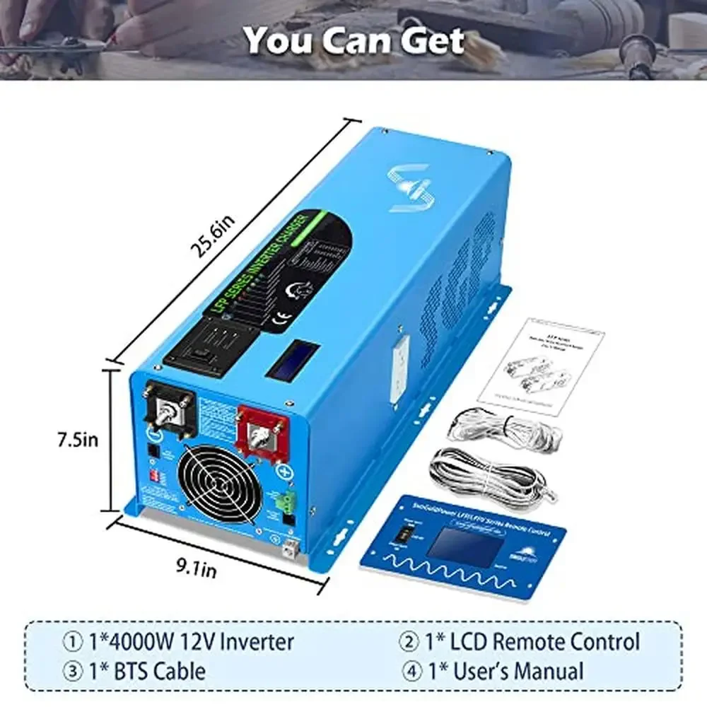 4000W 12V Pure Sine Wave Inverter Charger LCD Peak 12000W 240Vac Input 120V/240Vac Output Low Frequency Split Phase Multiple