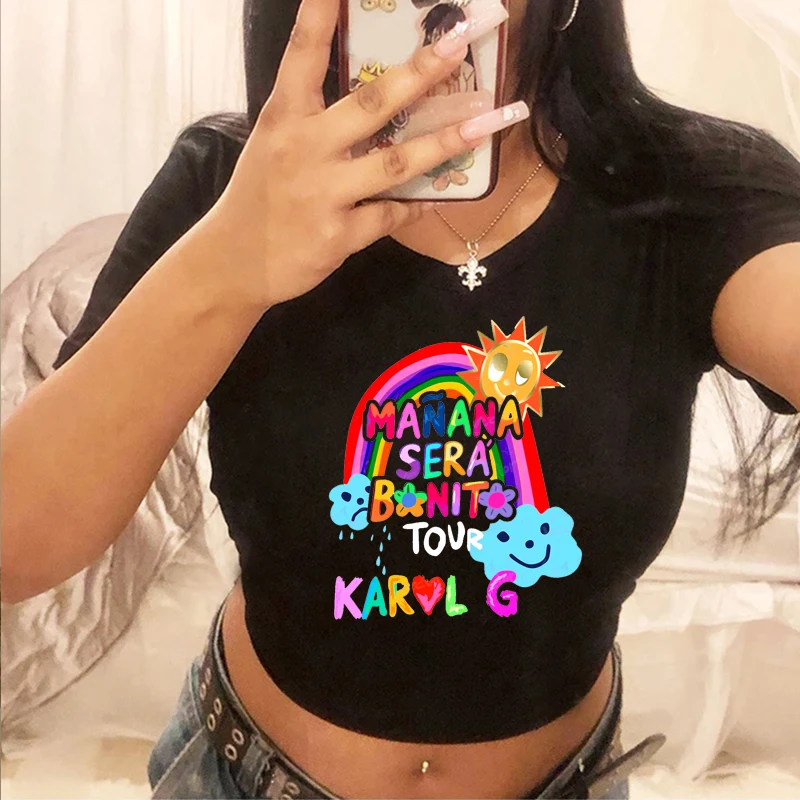 Y2k Mananas Sera Bonito Carbon G Crop Top Karol Crop Top T-Shirt  Fan Girl Gift Cute Casual Short Sleeve O Neck Fashion Clothing