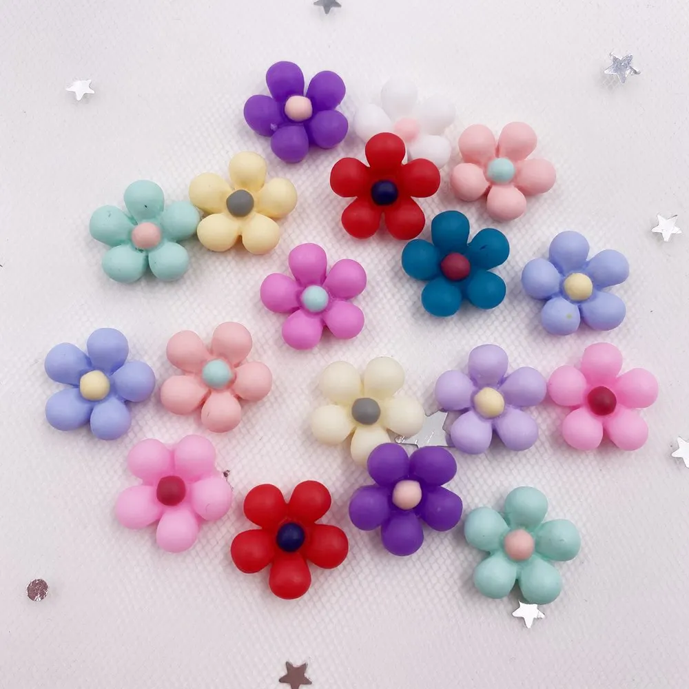 New 50PCS Mix Resin 13mm 3D Colorful Flower Flatback Stone Buttons Embellishment DIY Scrapbook Wedding Applique Crafts F006