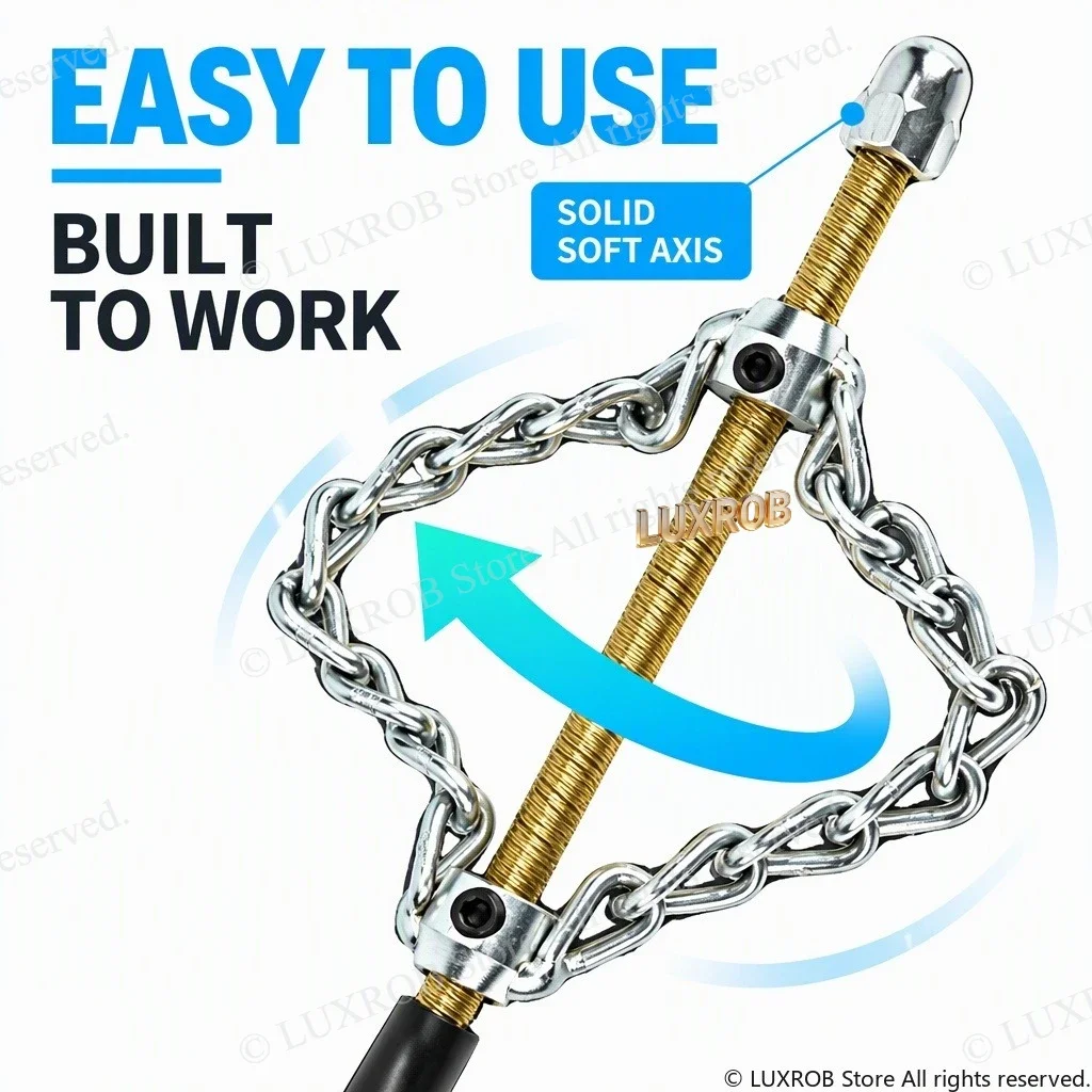 5mm Drain Cleaning Cable,Double Chain & Metal Frame,for 50-75mm Pipes,Flexible Sewer Auger Pipe Unblocker Kitchen Bathroom Drain