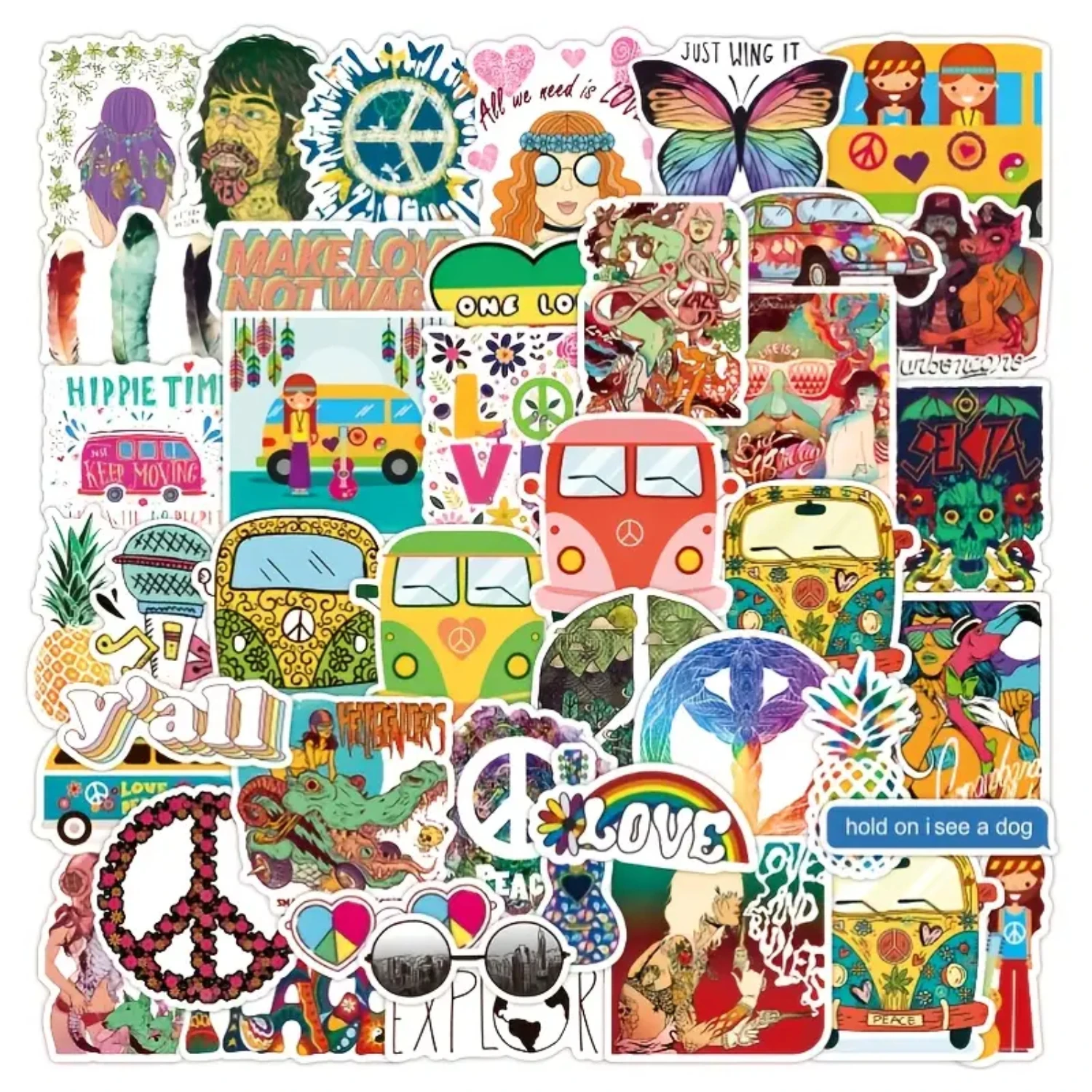 

50pcs Groovy BoPie Waterproof Vinyl Stickers For Water Bottles, Scrapbooks, Laptops, Phone Cases, Teen Girls Hippie Decor Gifts