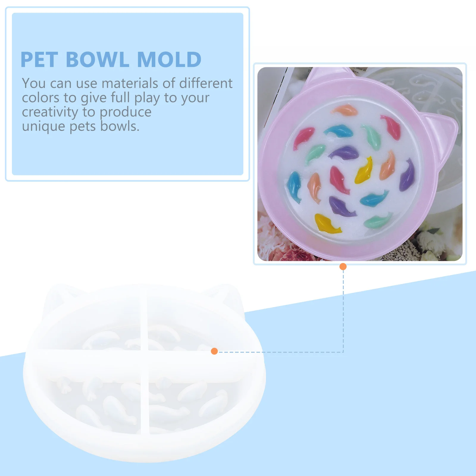 

Crystal Drip Mold Silicone Pet Bowl Mold High Quality Flexible Reusable DIY Molds Bowls Fish Design Easy Clean