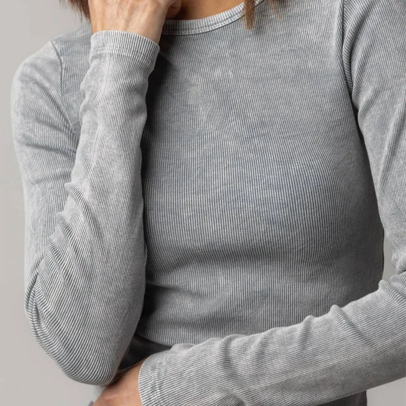 여성용 긴팔 라운드넥 골지 티셔츠 단색 풀오버 탑 가을 겨울 여성용 따뜻한 이너웨어 슬림 니트 티셔츠