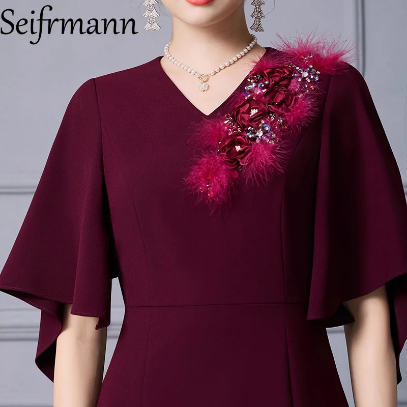 Seifrmann – robe queue de poisson pour femmes, nouvelle mode, col en v, manches à sept points, tempérament scintillant, taille, printemps 2026