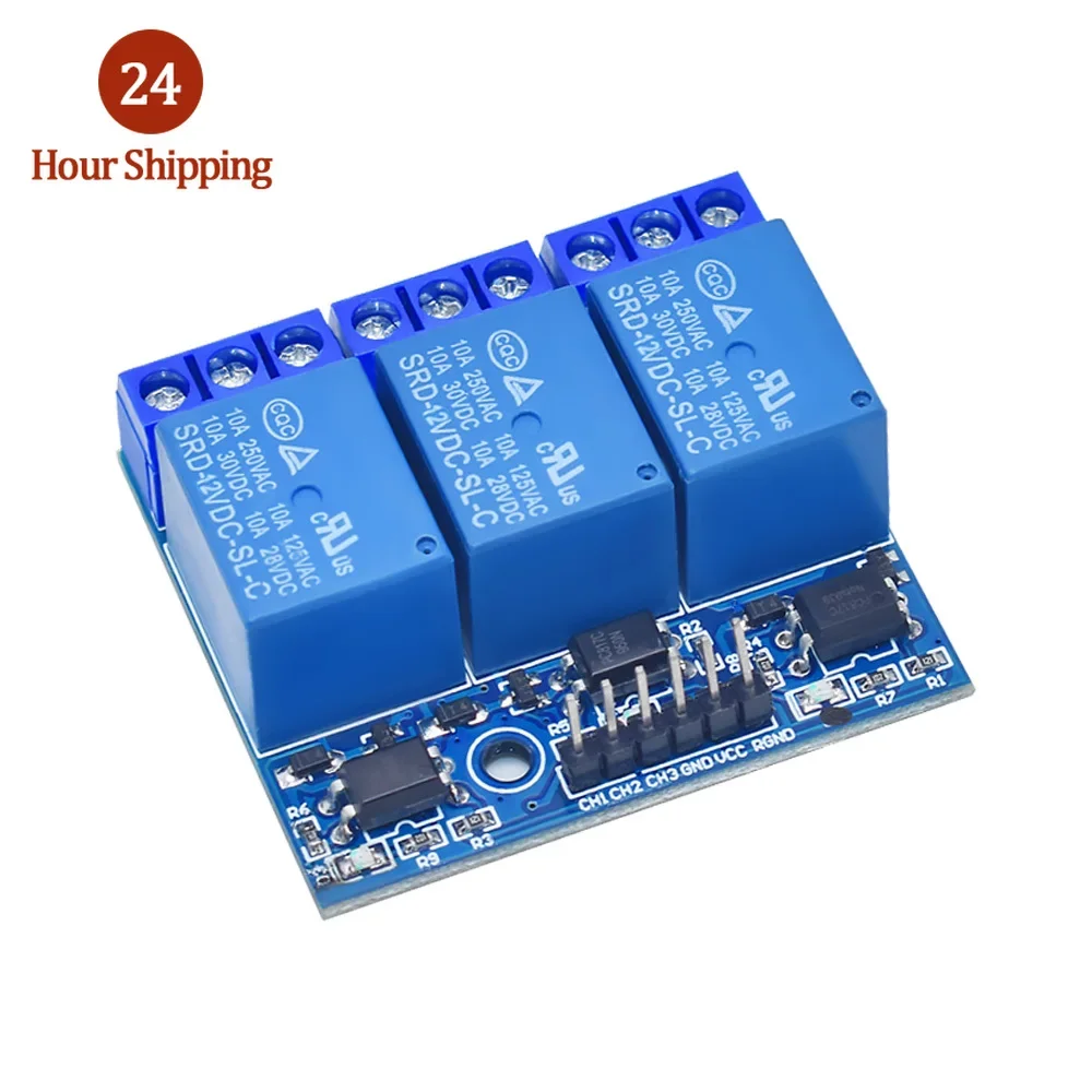 5V/12V 3 Channel Relay module is equipped with optical coupler to isolate the 3.3V and 5V signals of the high-voltage relay