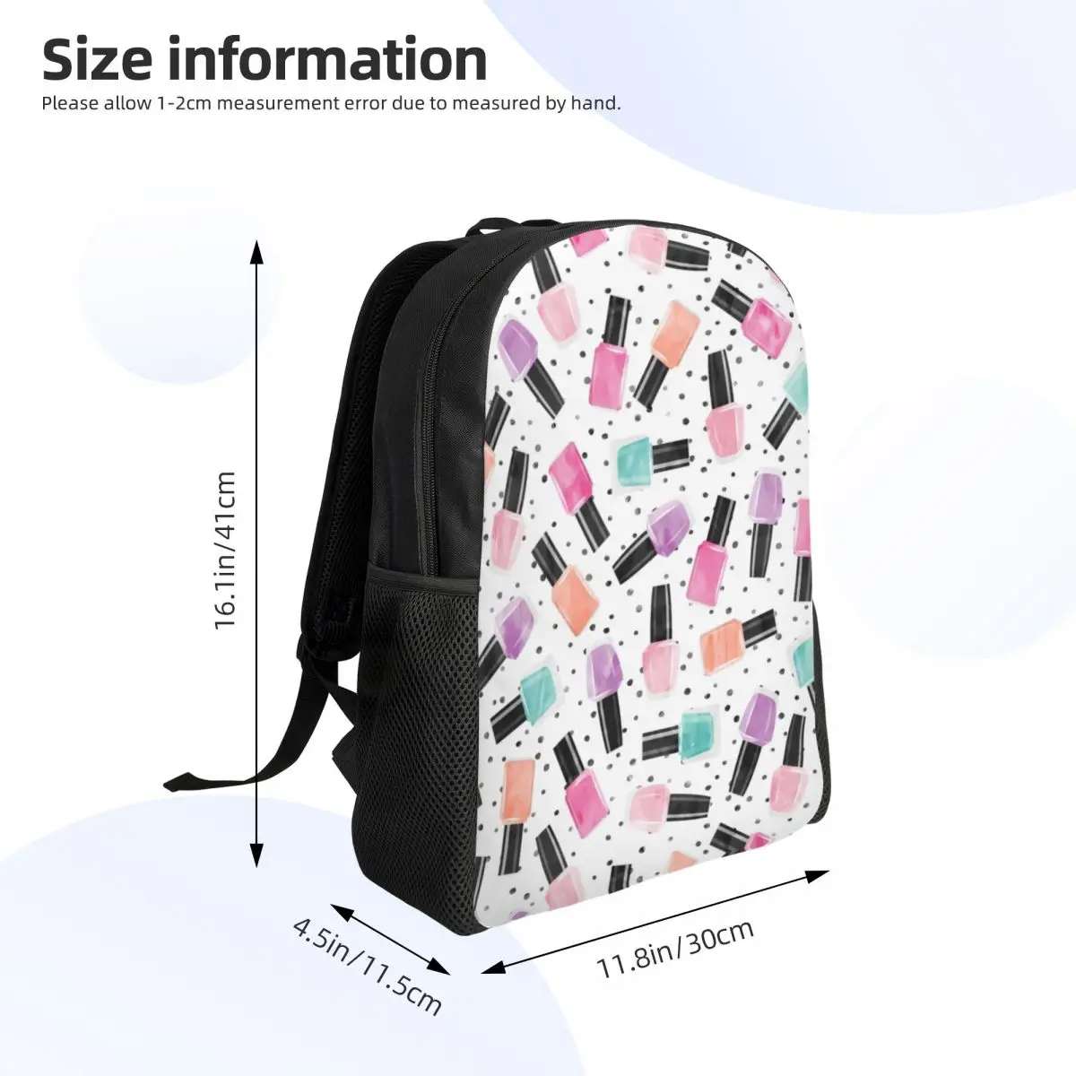 Sac à Dos à Pois pour Femme et Homme, Verhéritage à Ongles, Cartable pour Étudiant, Convient pour Ordinateur Portable 15 Pouces, Manucure, Pop Art