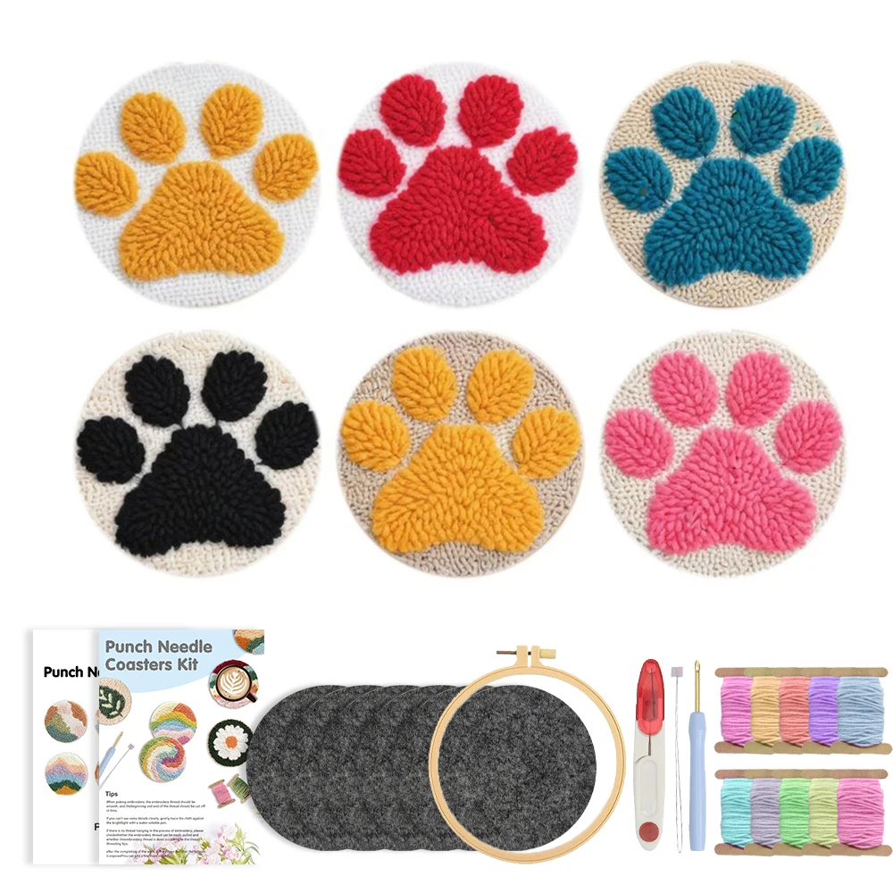 

GATYZTORY 6PC Punch Needle Coasters Kit DIY Tufted Coaster Mat For Kitchen Tableware Non-slip Mats Anti-scald Coaster Kitchen