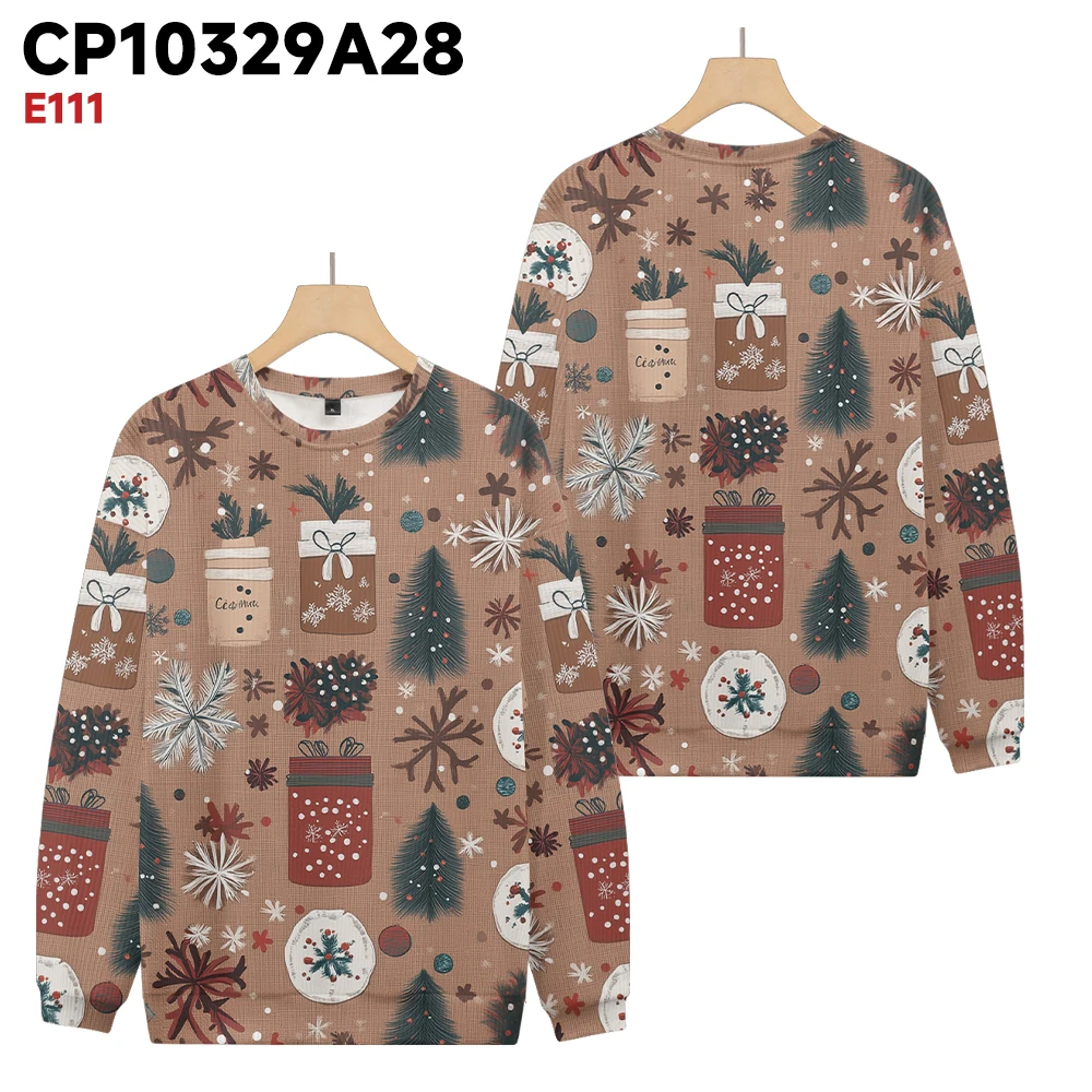 New autumn and winter fashionable sweater light brown Christmas tree gift box printed warm men's and women's styles