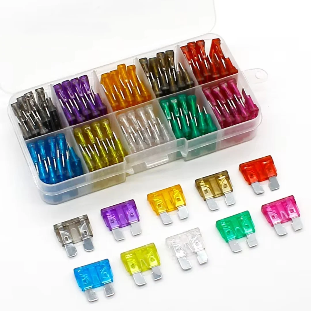 Assortiment de boîte à fusibles à lame standard pour voiture, bateau, camion, 100 pièces, 2A 3A 5A 7.5A 10A 15A 20A 25A 30A 35A