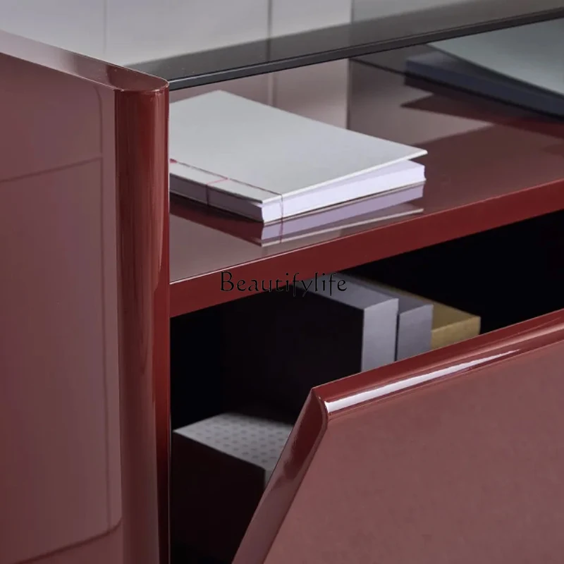 

5Italian minimalist paint dining side cabinet piano paint living room storage wine cabinet