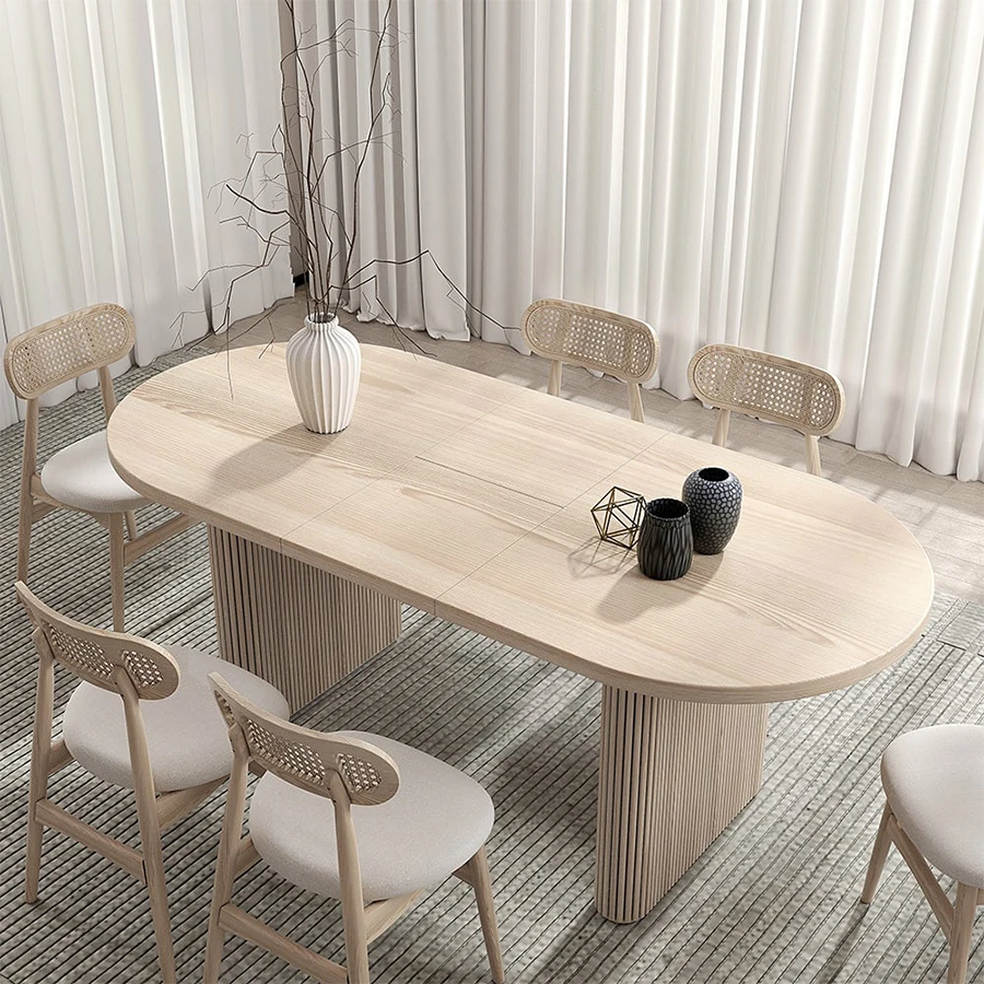 Set di tavoli da pranzo in legno per mobili da sala da pranzo moderni personalizzati con 6 sedie